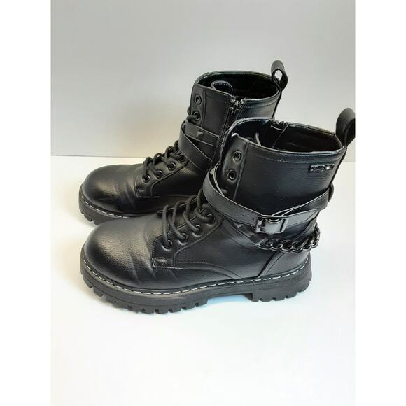 Sugar Black Womens Ankle Chain Buckle Combat Boots - Picture 3 of 8